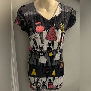 37- Minkas top "Cats in Dresses"  super cute. Size small